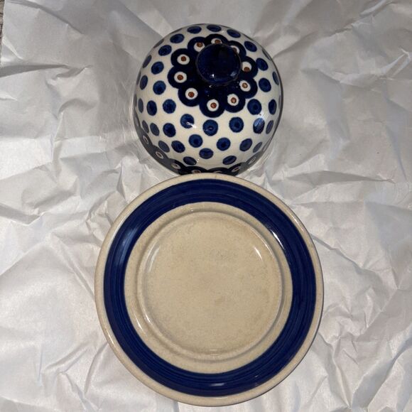 Boleblawiec Hand Made Polish Art Pottery Cheese Dish with Lid Blue White - Picture 3 of 10